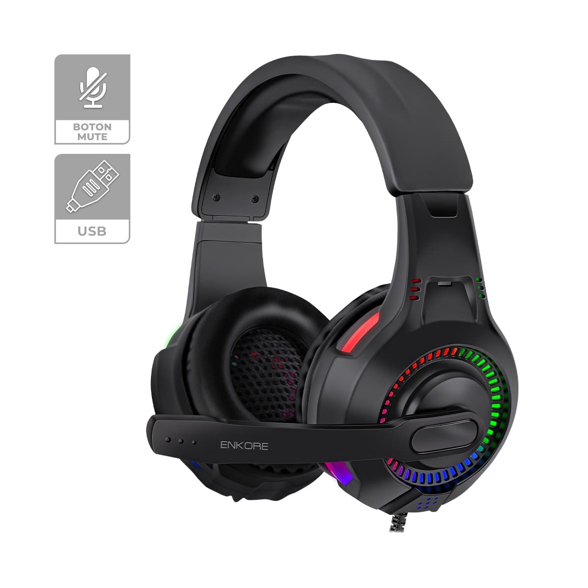 ENKORE - Auricular Gamer Alámbrico Rainbow 5.1 USB Enkore Bravio EKHG 1005U