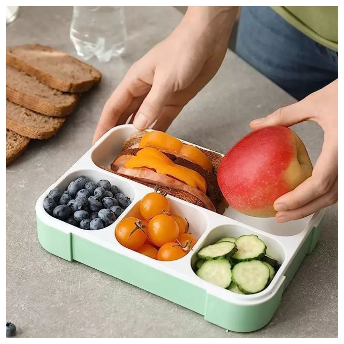 GENERICO - LONCHERA HERMÉTICA 4 COMPARTIMIENTOS + CUBIERTO