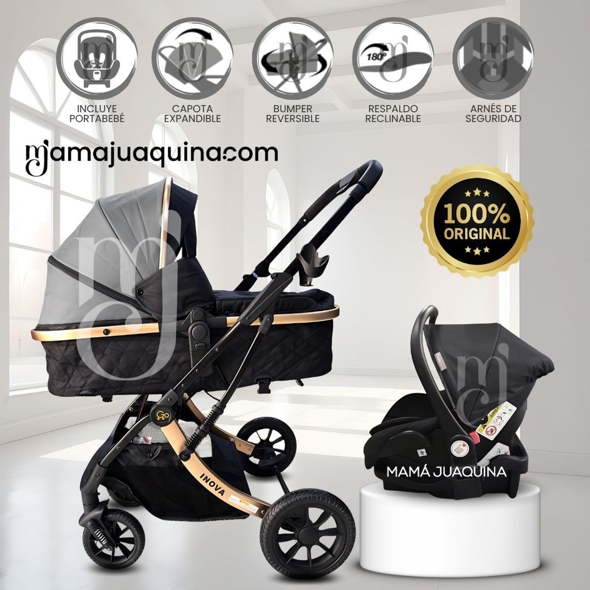 BABY - Coche Moisés Travel System «INOVA PRO» de Lujo Gray