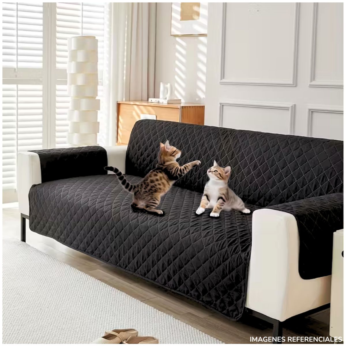 INSPIRA MARKET - Cobertor Protector de Sofá Reversible de 2 Cuerpo Negro