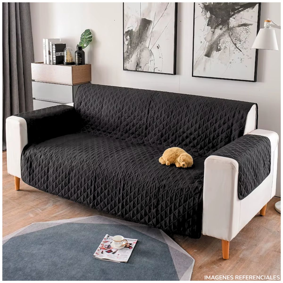 INSPIRA MARKET - Cobertor Protector de Sofá Reversible de 2 Cuerpo Negro