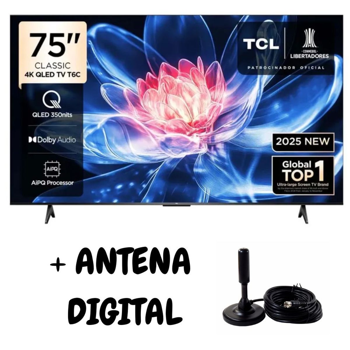 TCL - Televisor TCL QLED 75" UHD 4K Smart TV 75T6C Modelo 2025 + Antena