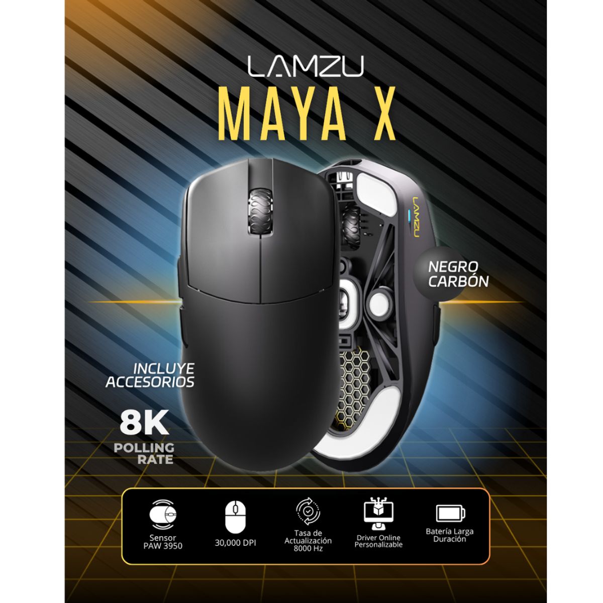SHENGSHOU - Mouse Gamer Inalámbrico Lamzu Maya X 8K Hz 30,000 Dpi