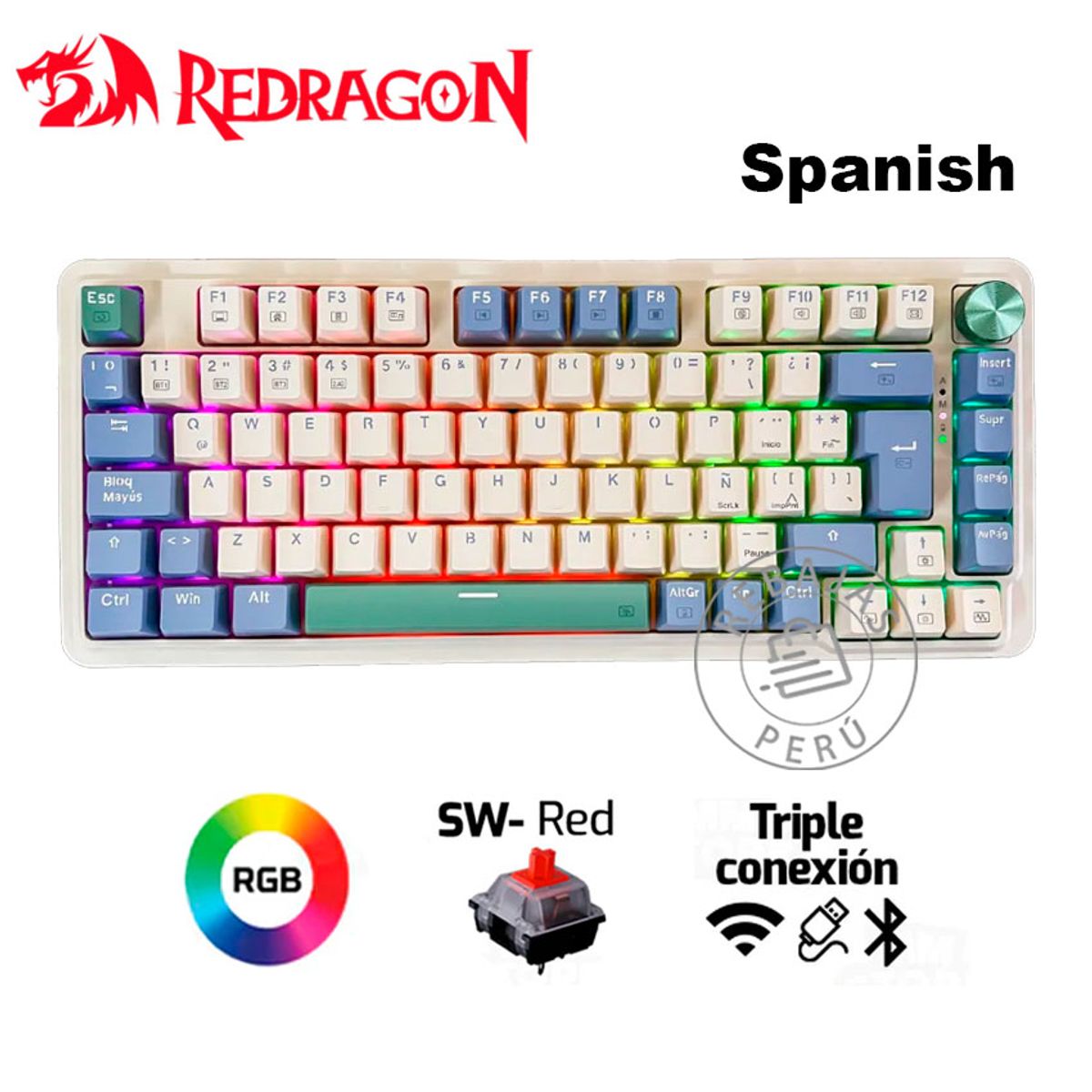 REDRAGON - Teclado Redragon UCALPRO-RGB Wireless Español 75% RGB Pastel Mecánico