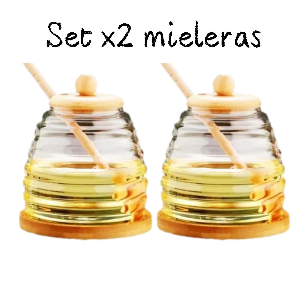 GENERICO - Frasco Mielero X2 und para Miel con Tapa y Base de Bambú 400 ml