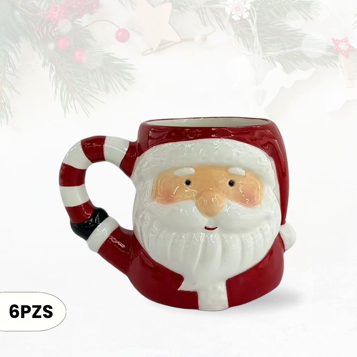 ICHIMATSU - Taza Navideña de Loza diseño Santa 380 ml X(6Unid.)