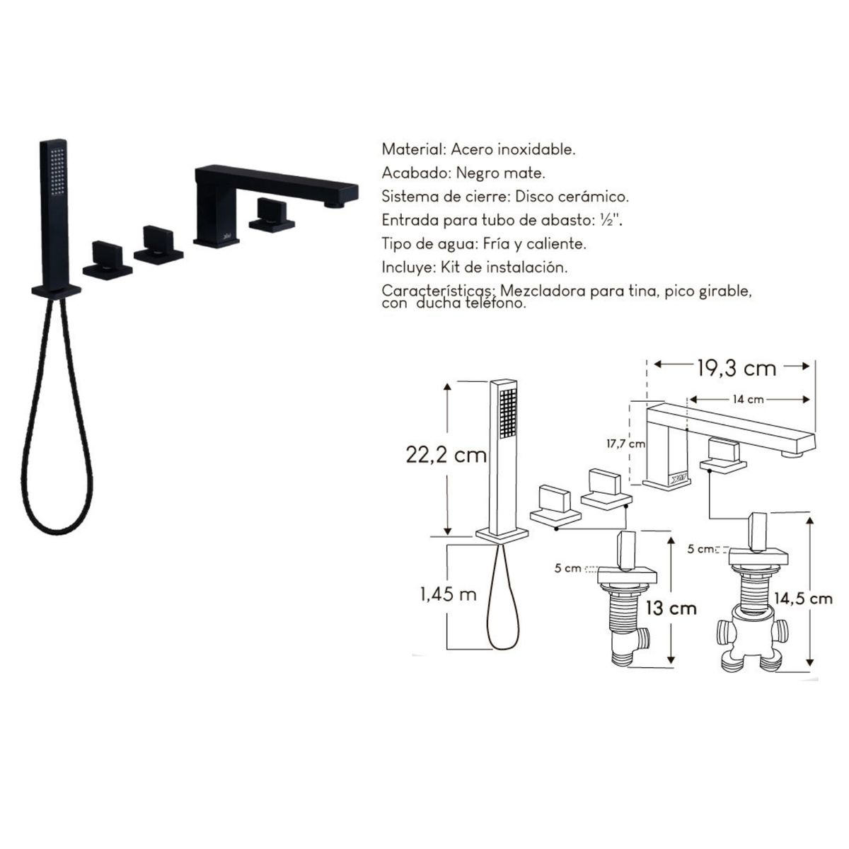 XM - Grifería Mezcladora para Tina de Lujo con Ducha Teléfono Negro