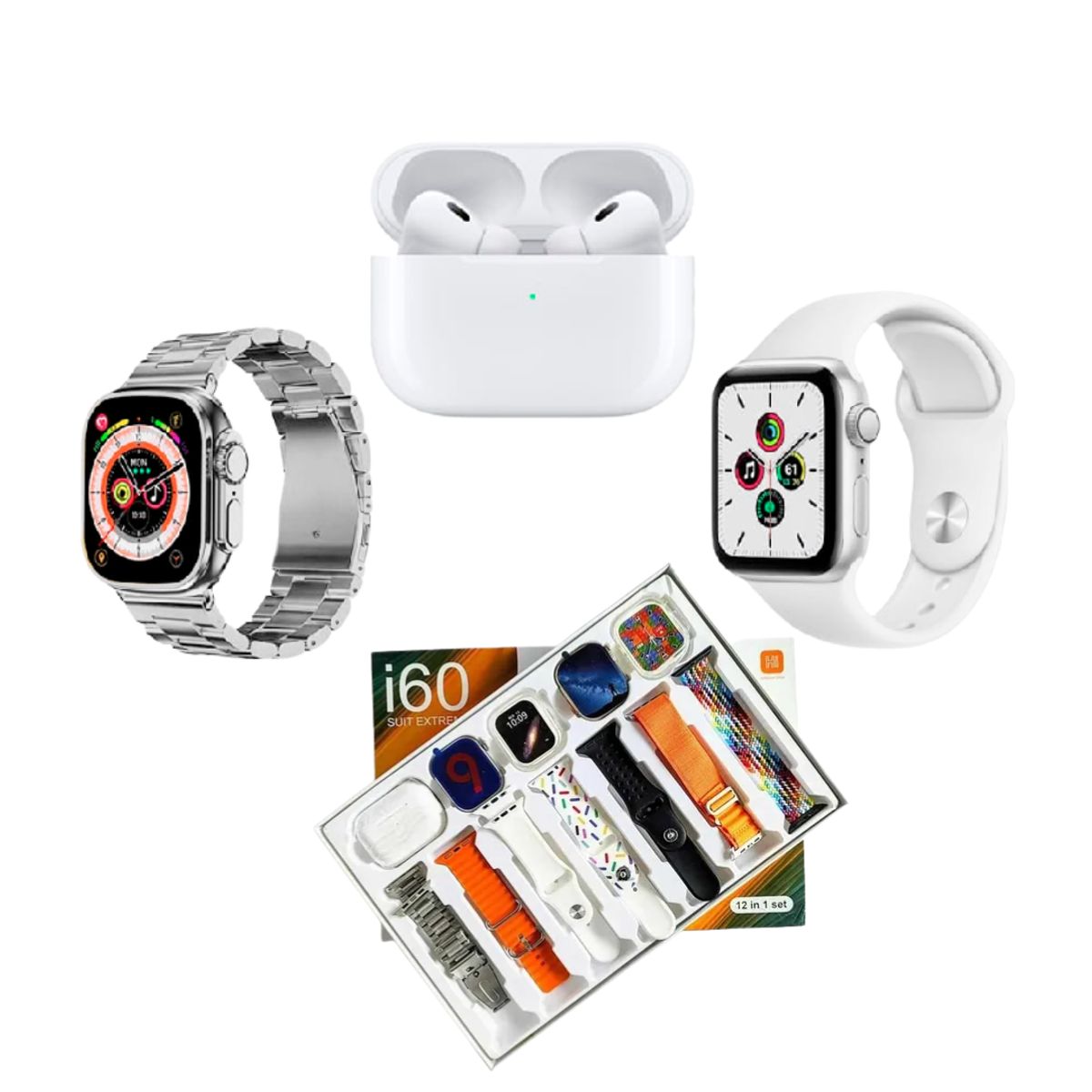 GENERICO - i60 Suit Extreme - 2 Smartwatch + Audifonos + Correas Gris