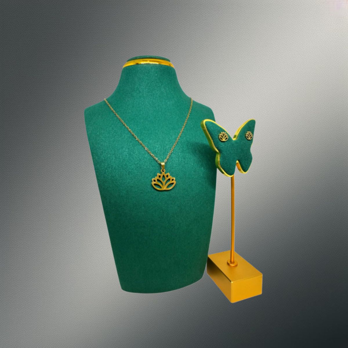 GENERICO - Pack Acero Collar con dije y Aretes - Flor de Loto Mod2 Dorada