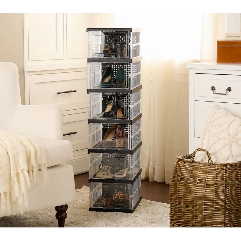 GENERICO - Zapatera Plegable De 6 Niveles Con Puerta Transparente - Color Negro