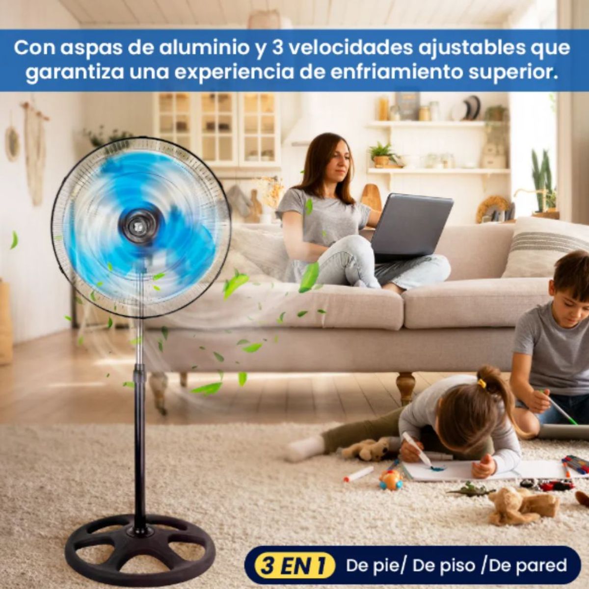 GENERICO - Ventilador 3 en 1 de  3 astas de 18 pulgadas.