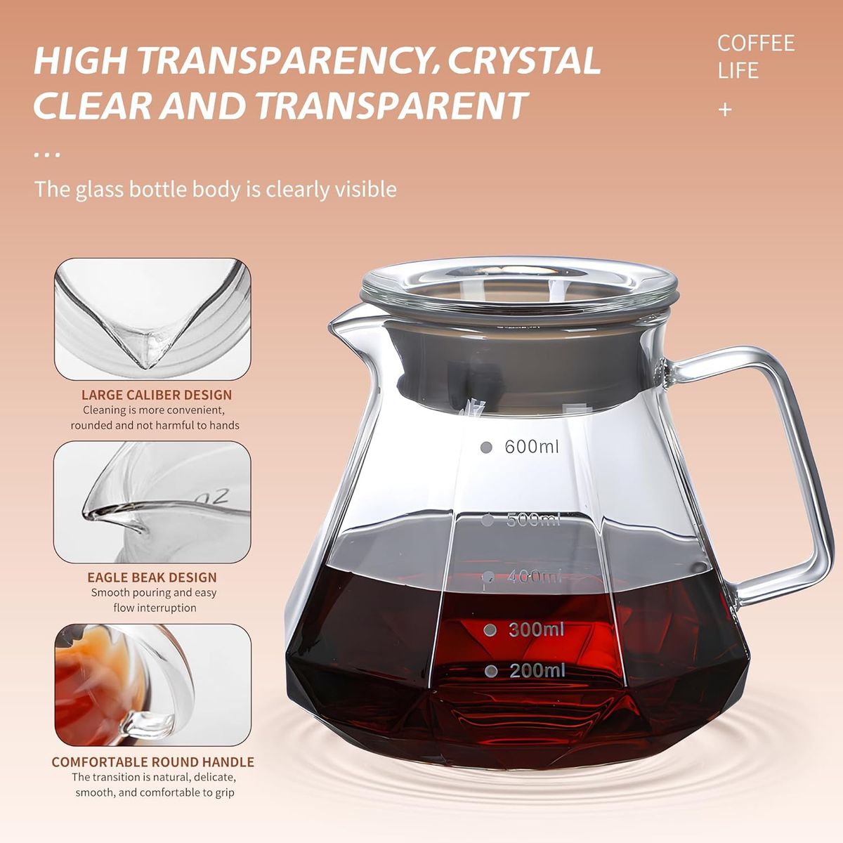 GENERICO - Jarra de café en vidrio borosilicato 600 ml
