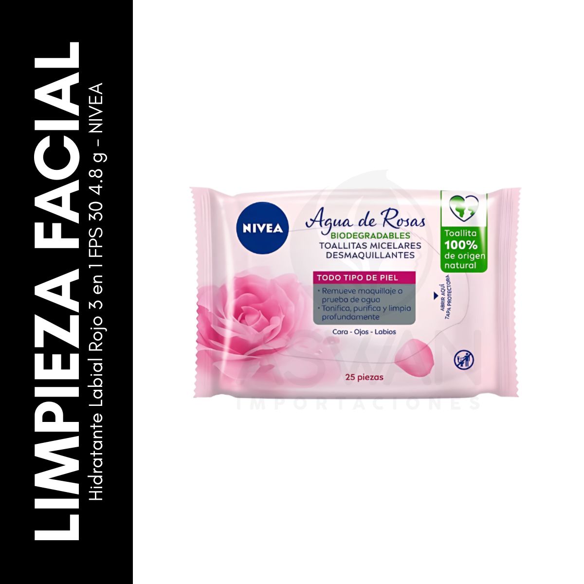 GENERICO - Toallitas Desmaquillantes Agua de Rosas 25 Pzas  NIVEA