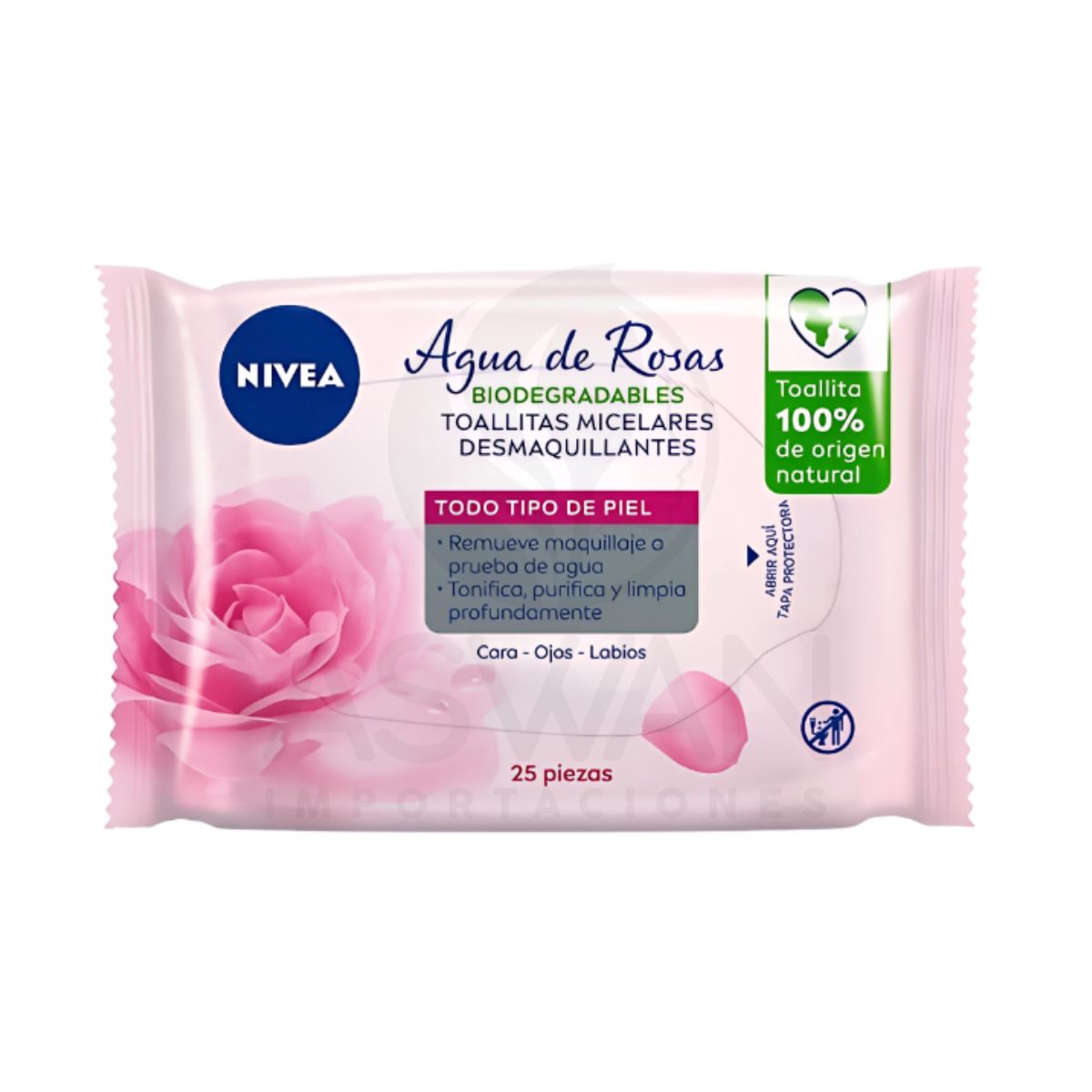 GENERICO - Toallitas Desmaquillantes Agua de Rosas 25 Pzas  NIVEA