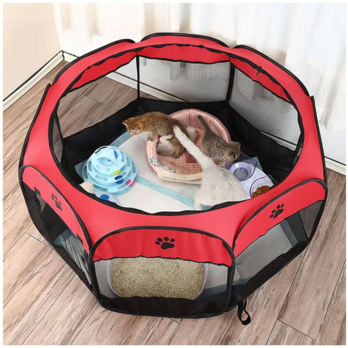GENERICO - Corral Cama para Mascotas Amplio Plegable Portátil Rojo