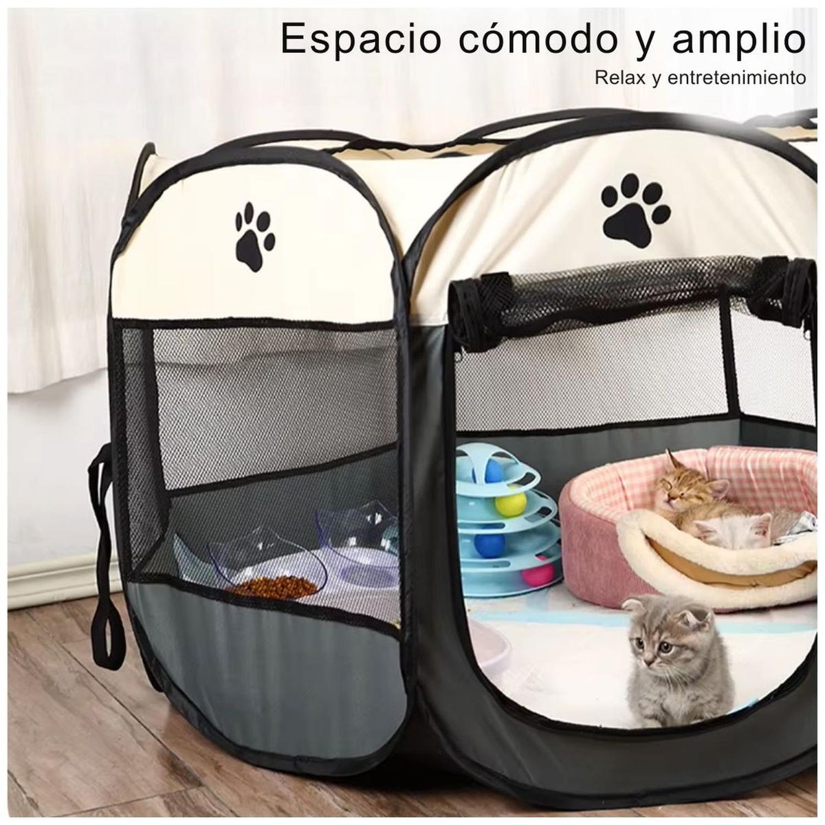 GENERICO - Corral Cama para Mascotas Amplio Plegable Portátil Crema