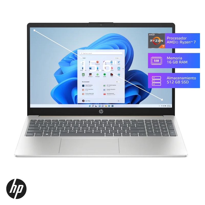 HP - Laptop HP 15-fc0012la Ryzen7-7730U 16GB SSD 512GB 156 FreeDos 802N1LA