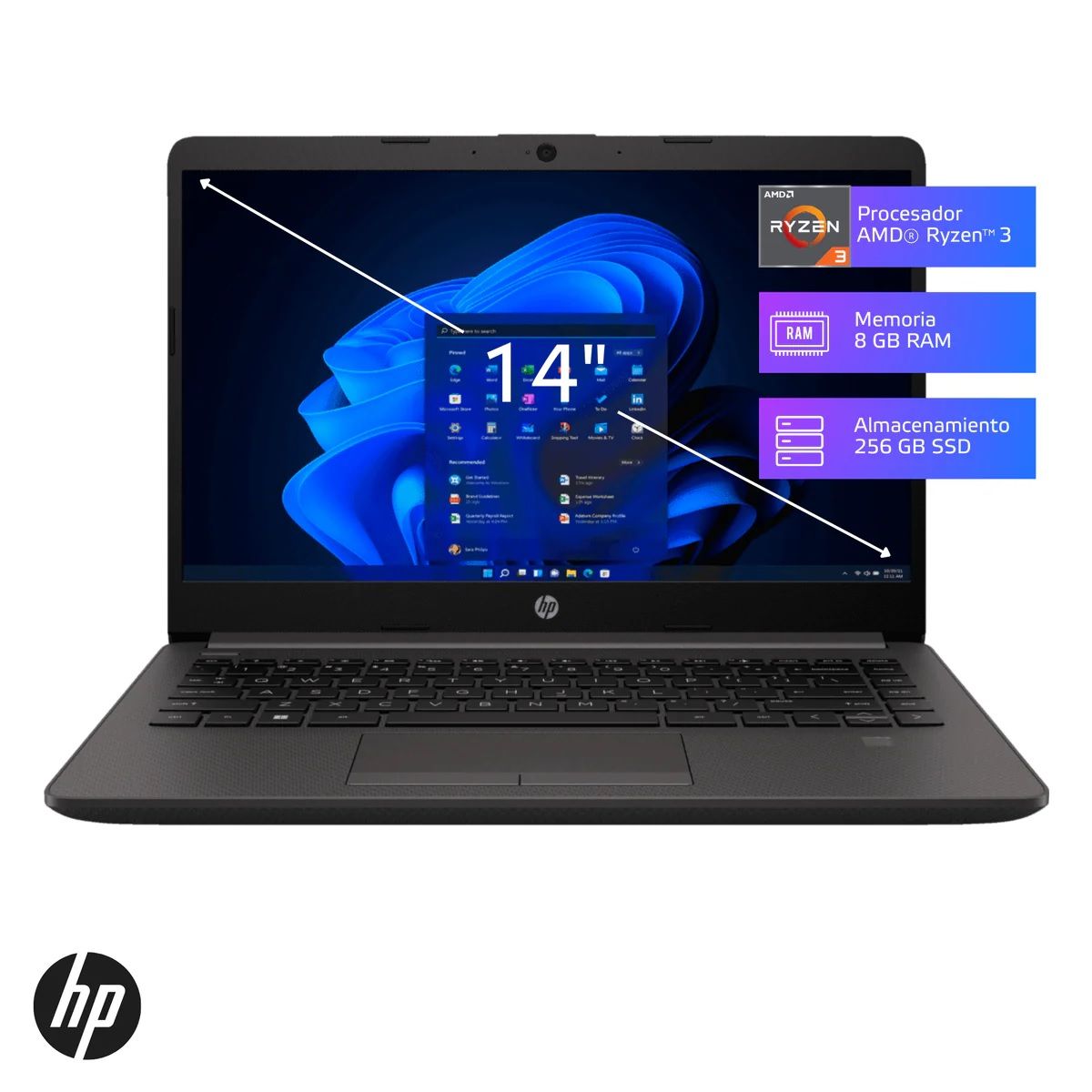 HP - Laptop HP 245 G9 Ryzen3-3250U 8GB, SSD 256GB, 14", Windows 11 (7F211LT)
