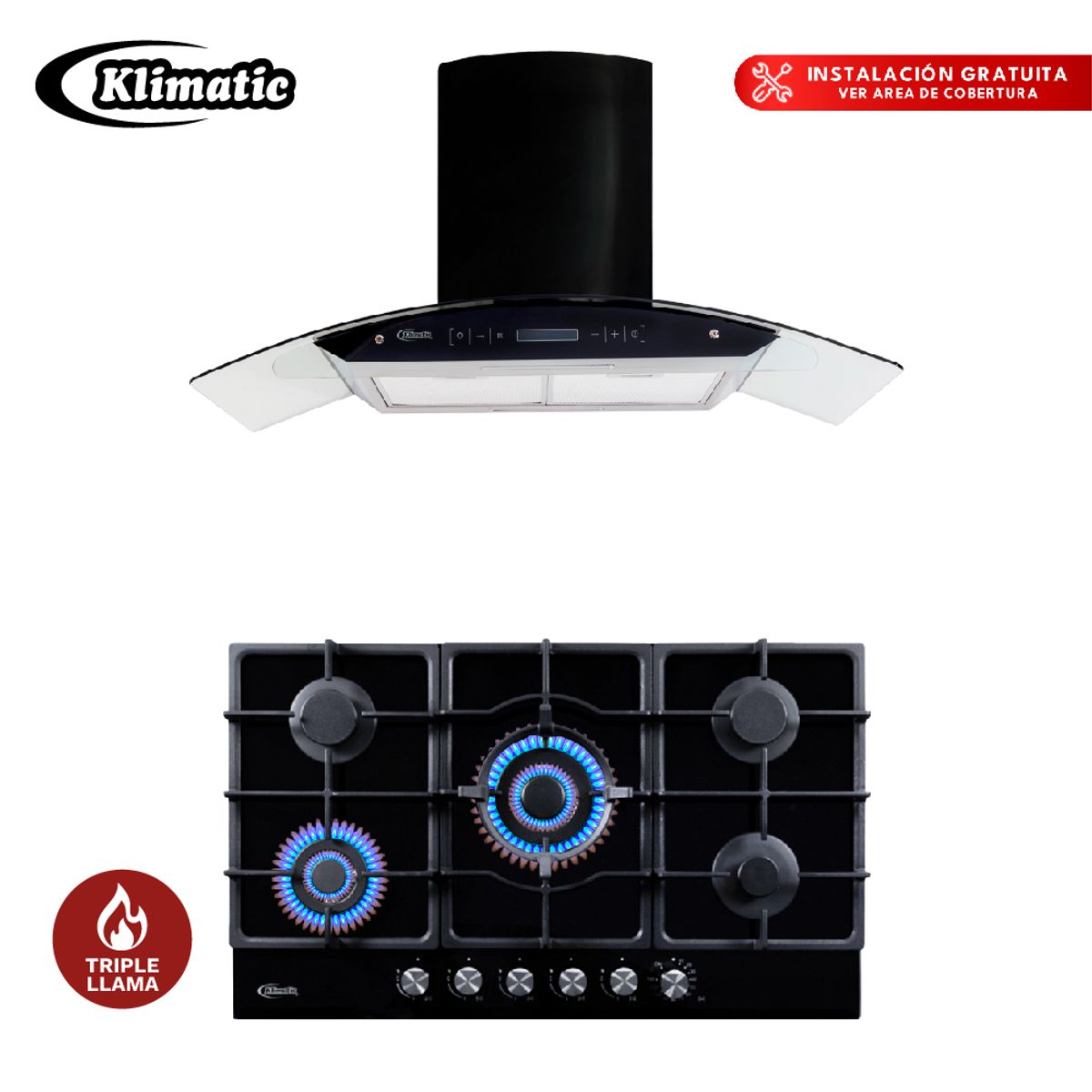 KLIMATIC - COMBO Cocina AOSTA 90 y Campana VENEZIA BLACK