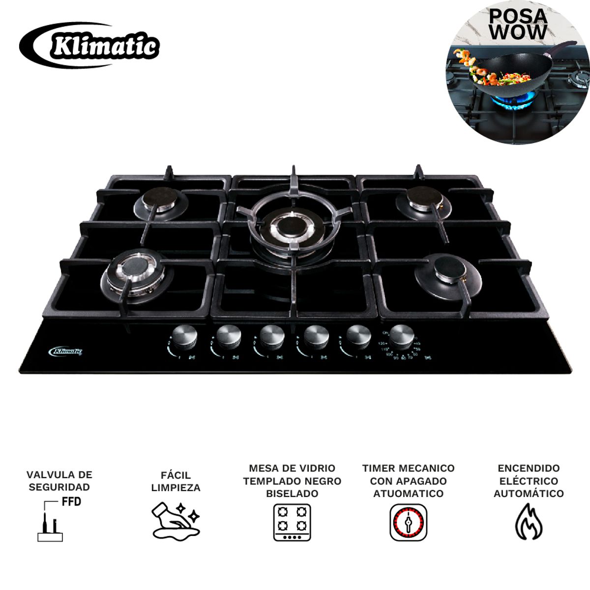 KLIMATIC - COMBO Cocina AOSTA 90 y Campana VENEZIA BLACK