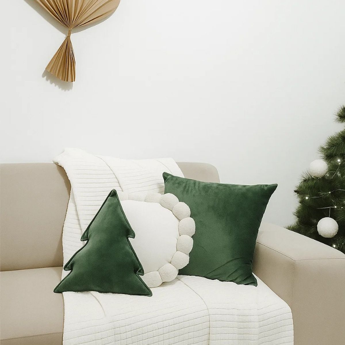 ZALMOHADAS - Set Navideño 3 Cojines + 1 Manta Estilo Nórdico Verde 45x45 Zalmohadas