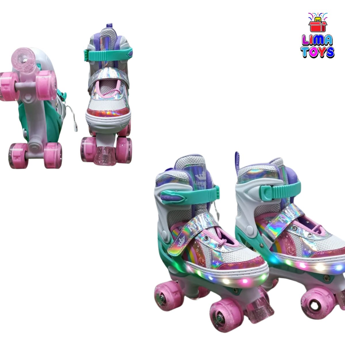 KINGDOM - PATINES 4 RUEDAS BLANCO CON LUCES TALLA S 30-33