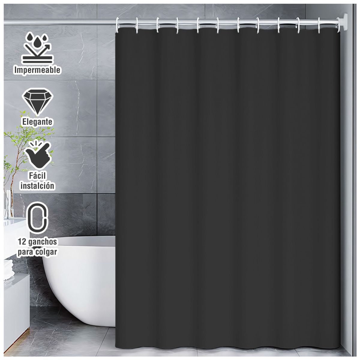 KELLER - Cortina de Baño Moderna Impermeable Accesorio para Ducha U11 Negro