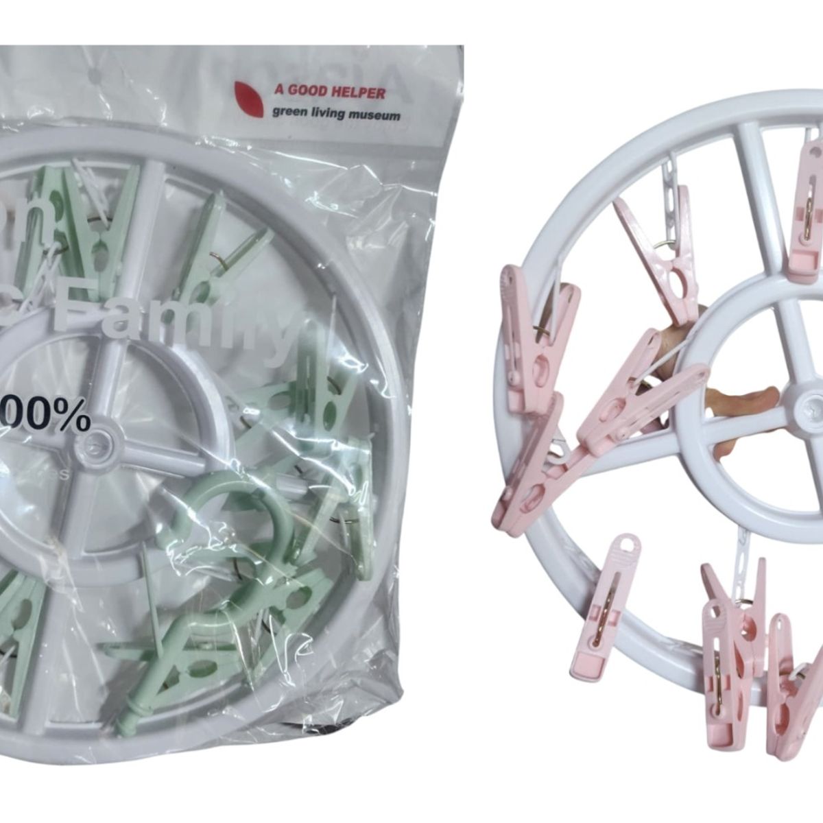 GENERICO - 2 mini perchero gancho 25.5X7.5CM ROSADO Y VERDE