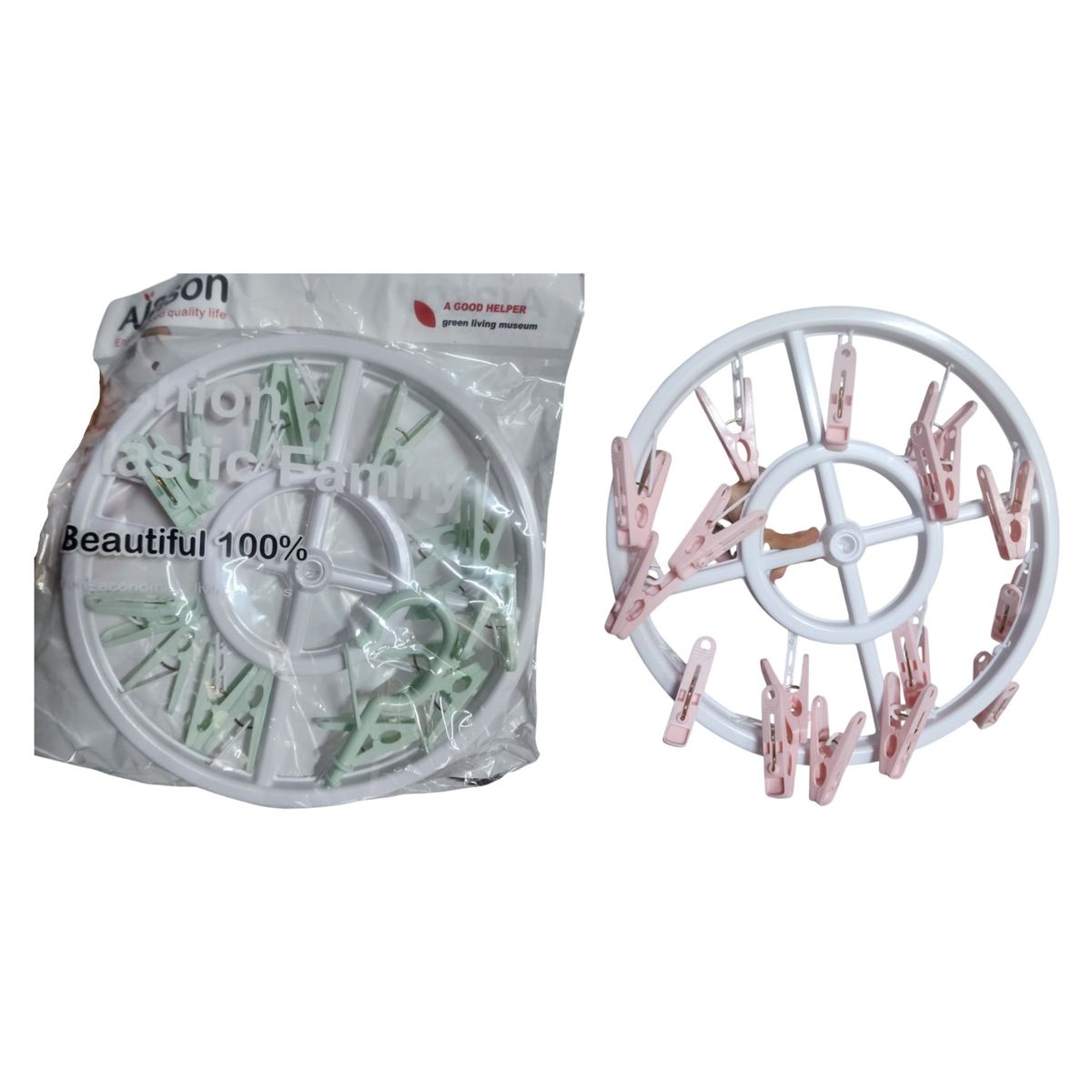 GENERICO - 2 mini perchero gancho 25.5X7.5CM ROSADO Y VERDE