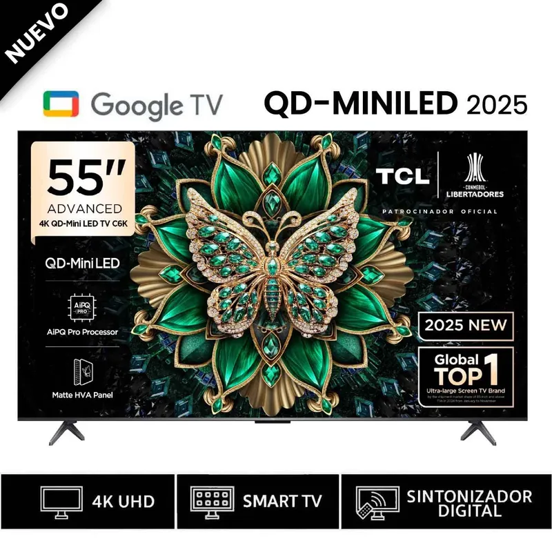 TCL - Televisor TCL 55" Qd Miniled 4K 55C6K Google TV 2025
