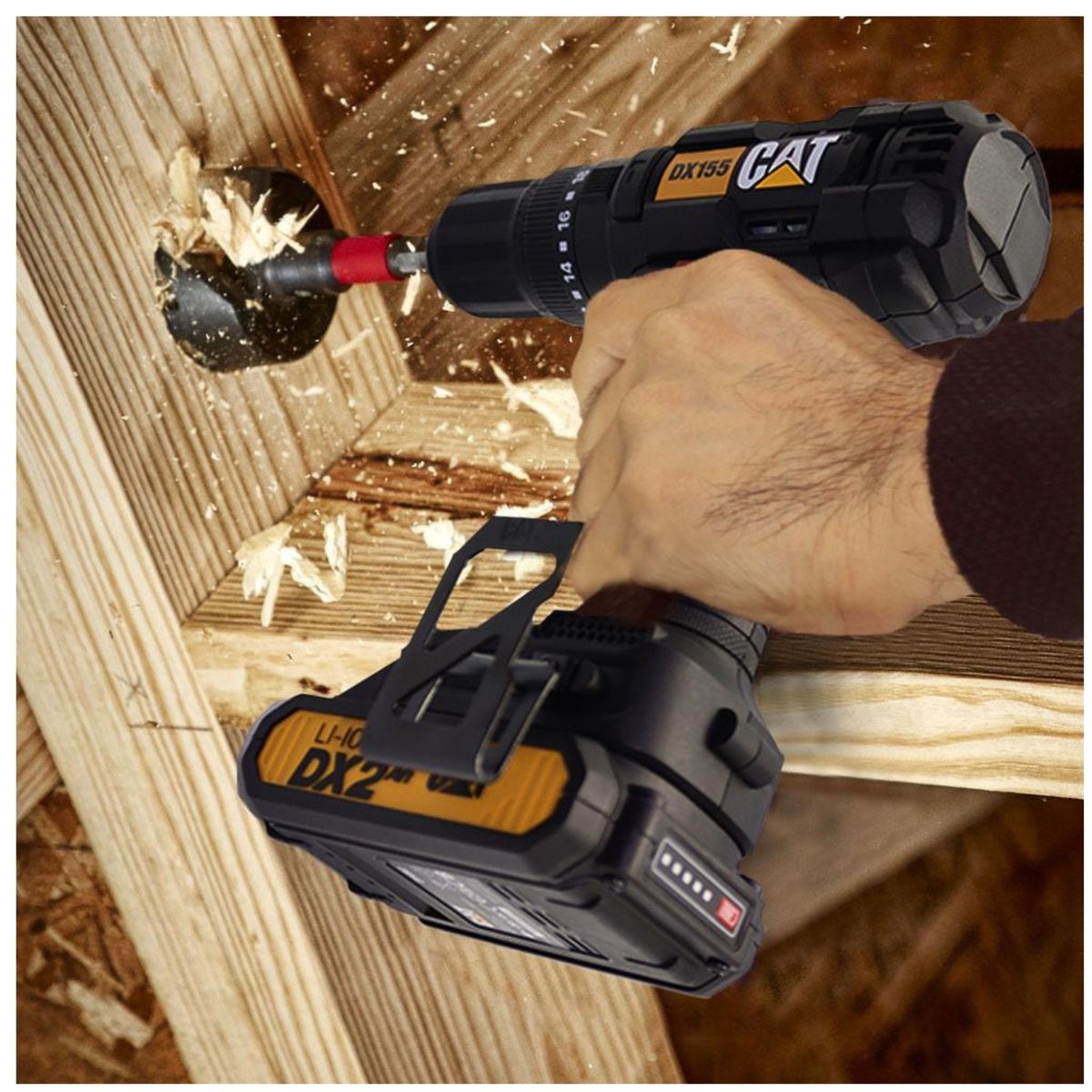 CAT - Taladro percutor inalámbrica 55Nm 18V 20 accesorios, Maleta, CAT