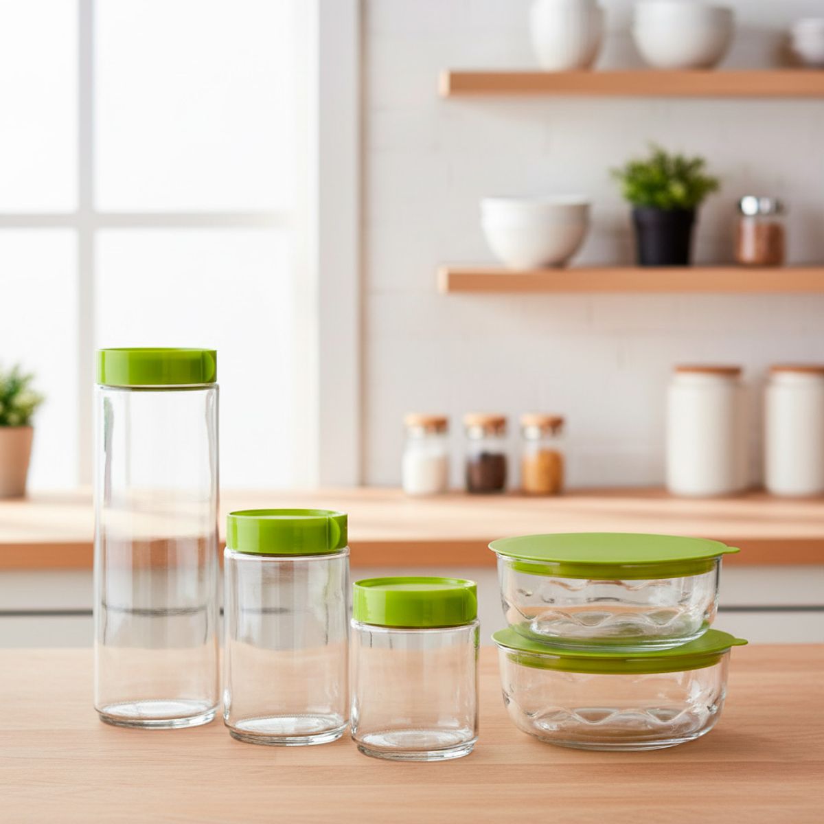 GENERICO - Kit De 5 Frascos De Vidrio Con Tapa Para Almacenar Alimentos