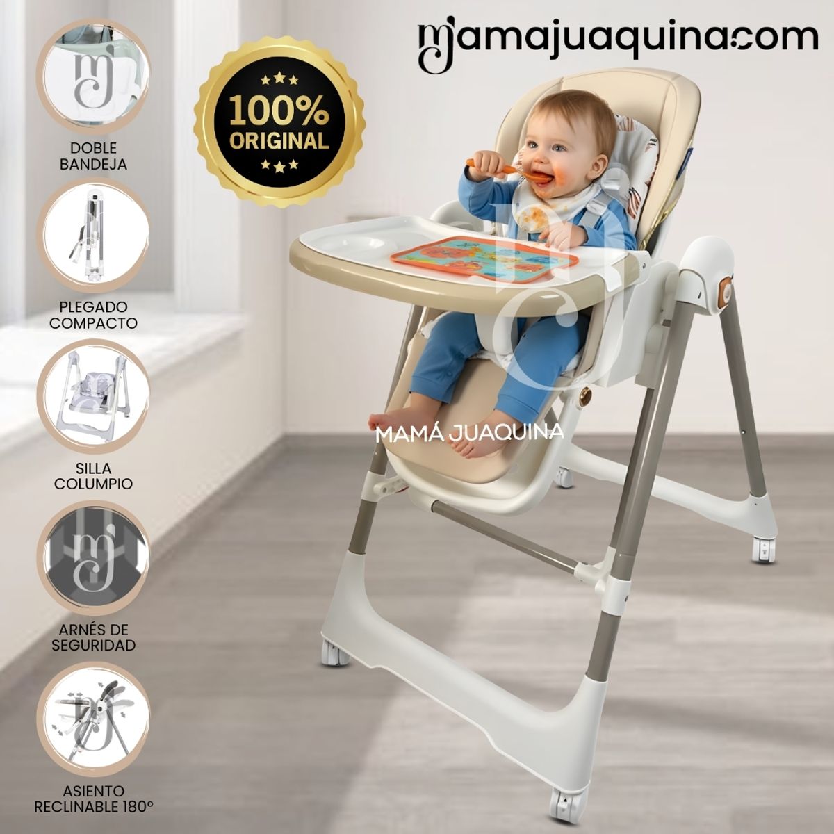 Baby - Silla de Comer Columpio 2 en 1 «KING» Edición Limitada Beige