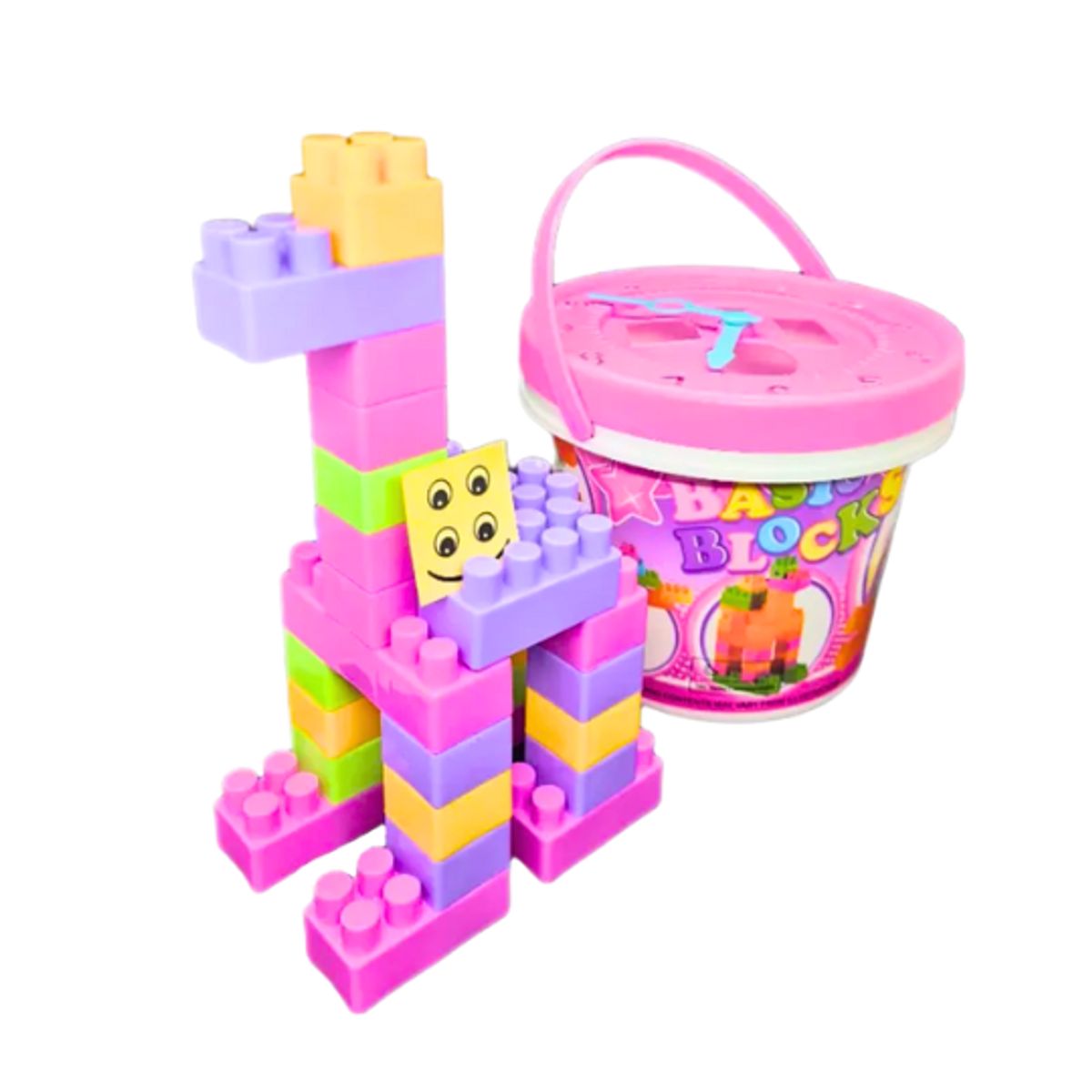 GENERICO - Bloques de Construcción Básicos en Cubeta Rosa