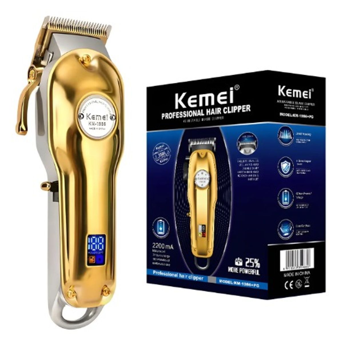 KEMEI - Cortadora De Cabello Recargable Km-1986+pg Con Pantalla Led