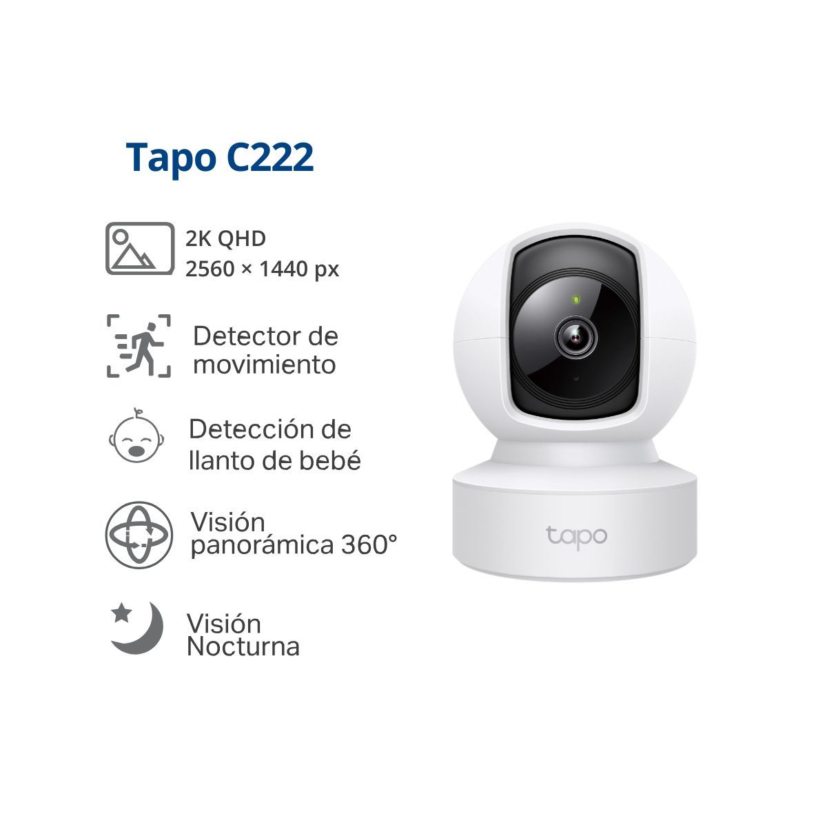 TP LINK - Cámara de seguridad WiFi Interior Tapo C222 2K QHD con giro 360° + Micro SD128GB