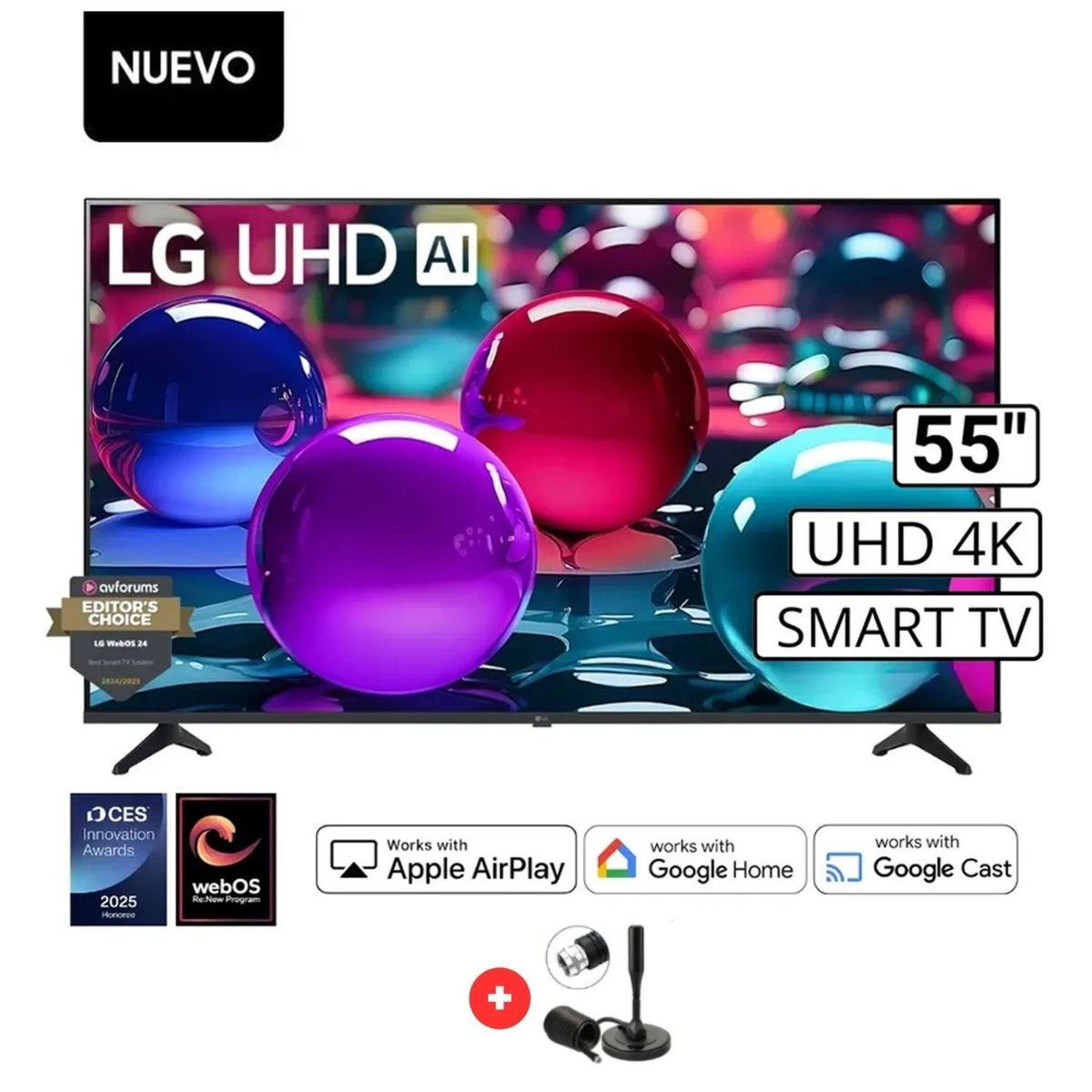 LG - Televisor Lg 55 Pulg Ultra HD 4K AI ThinQ 55UA7300 Modelo 2025- Negro + Antena Digital