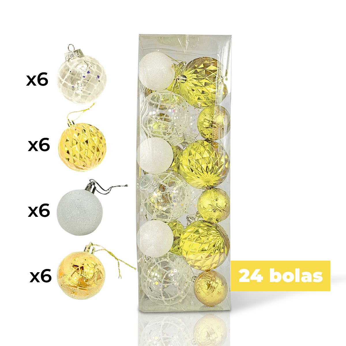 GENERICO - SET DE BOLAS NAVIDEÑAS DORADAS X24 UND - 6 CM