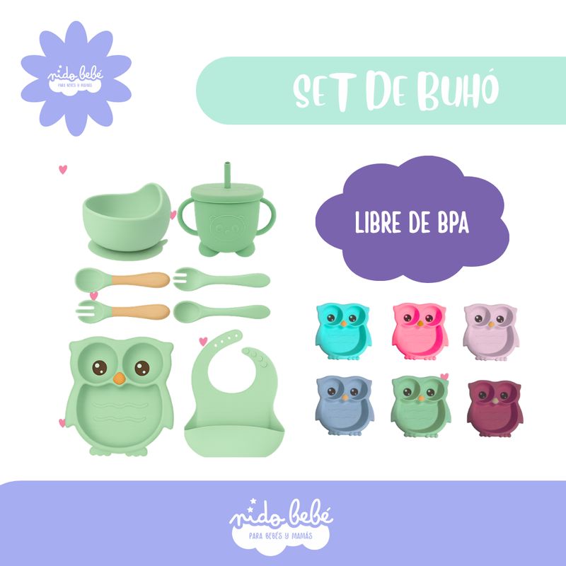 BABY - Set de alimentación Buho Turquesa Claro
