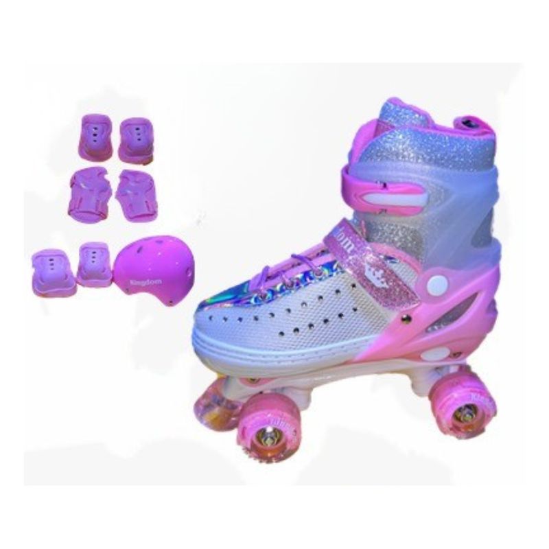 KINGDOM - PATINES 4 RUEDAS ROSA CON LUCES TALLA M 34-37