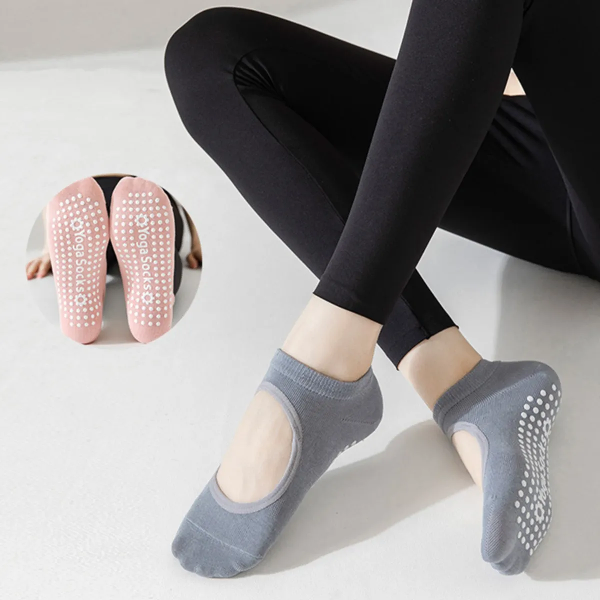 GENERICO - Medias Antideslizantes Open Top Marinera Yoga Pilates PACK 6 PARES