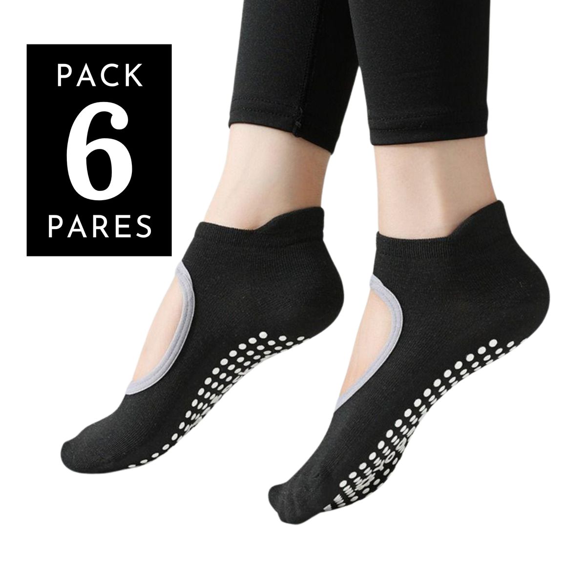 GENERICO - Medias Antideslizantes Open Top Marinera Yoga Pilates PACK 6 PARES