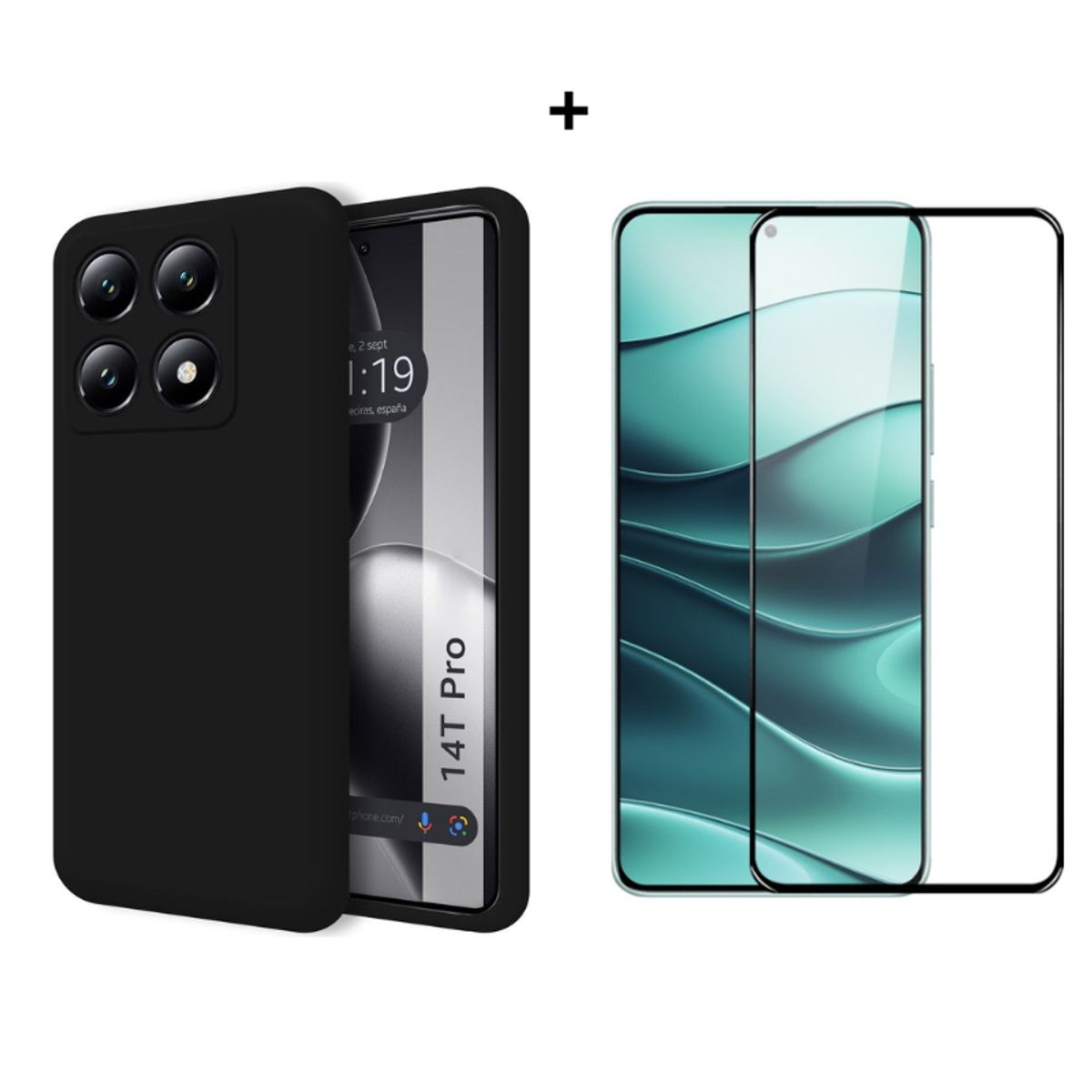 SPACE - Funda Silicona para Xiaomi 14T Pro 5G  negro + mica de vidrio