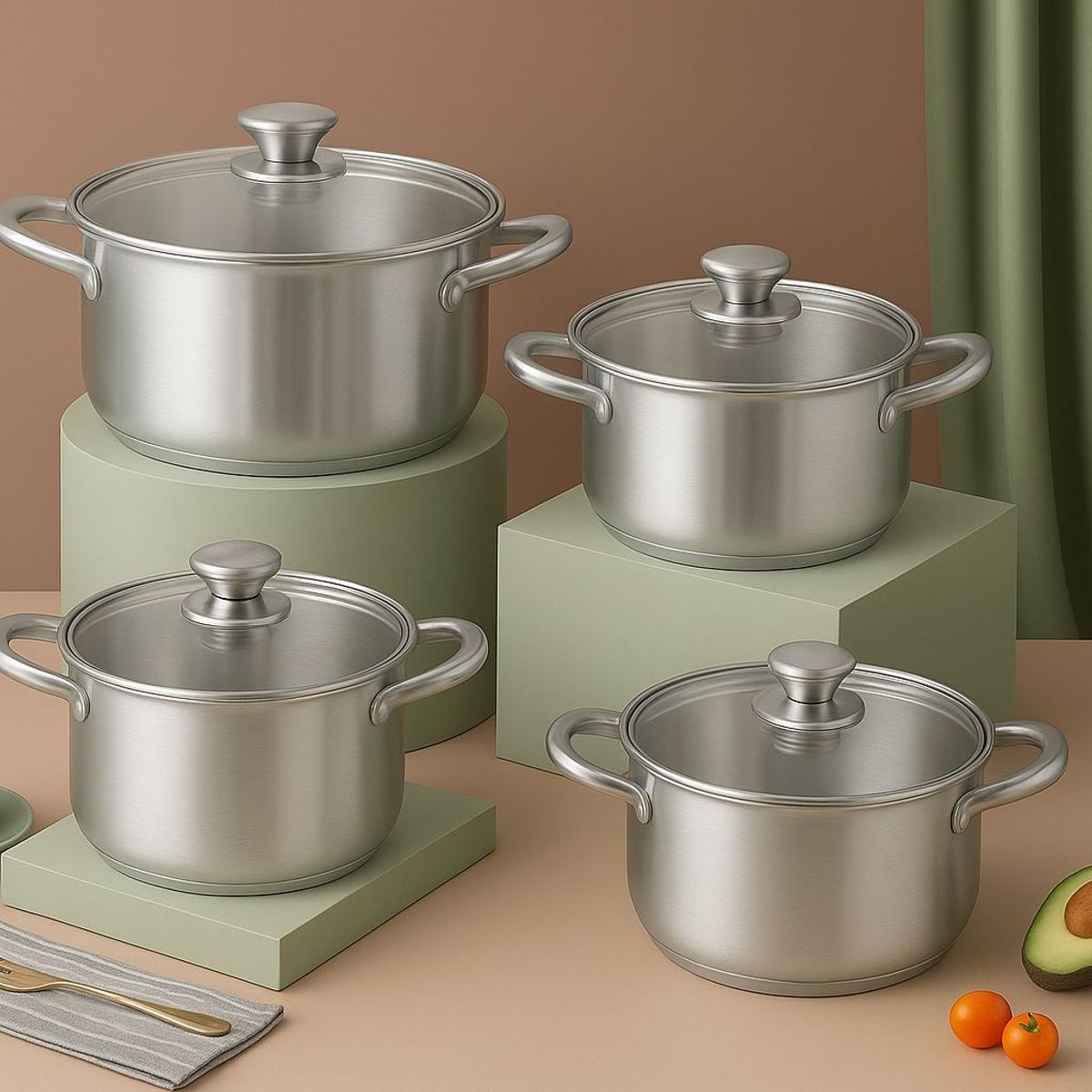 GENERICO - Juego de Ollas 8 Piezas Acero Inoxidable Cocina Induccion