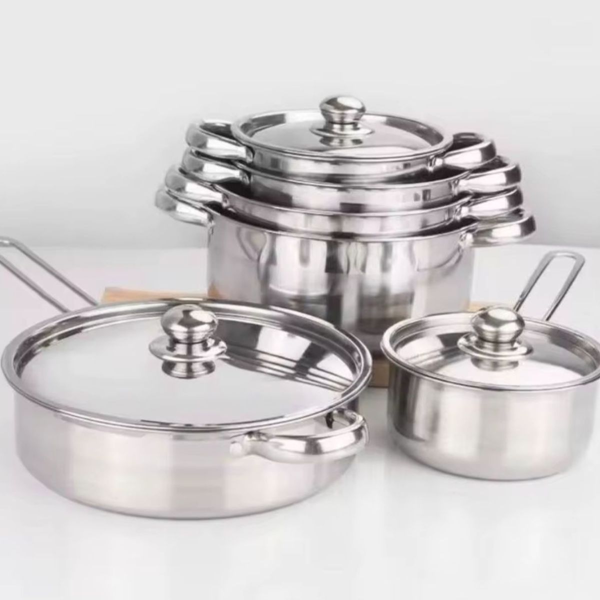 GENERICO - Juego de Ollas 8 Piezas Acero Inoxidable Induccion Cocina