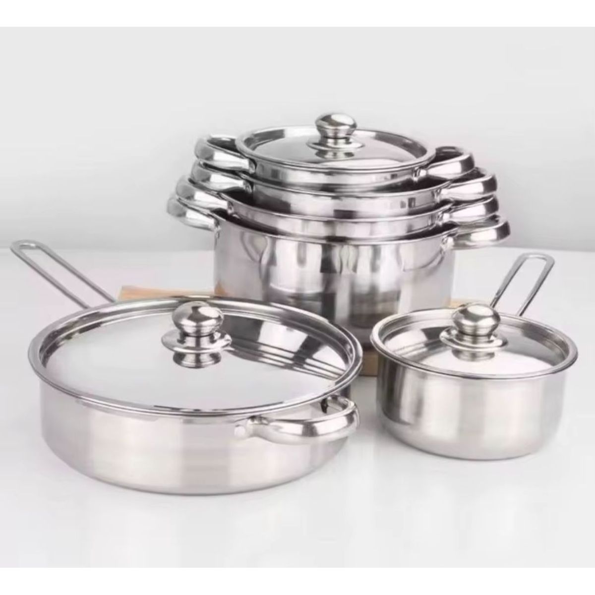 GENERICO - Juego de Ollas 8 Piezas Acero Inoxidable Induccion Cocina