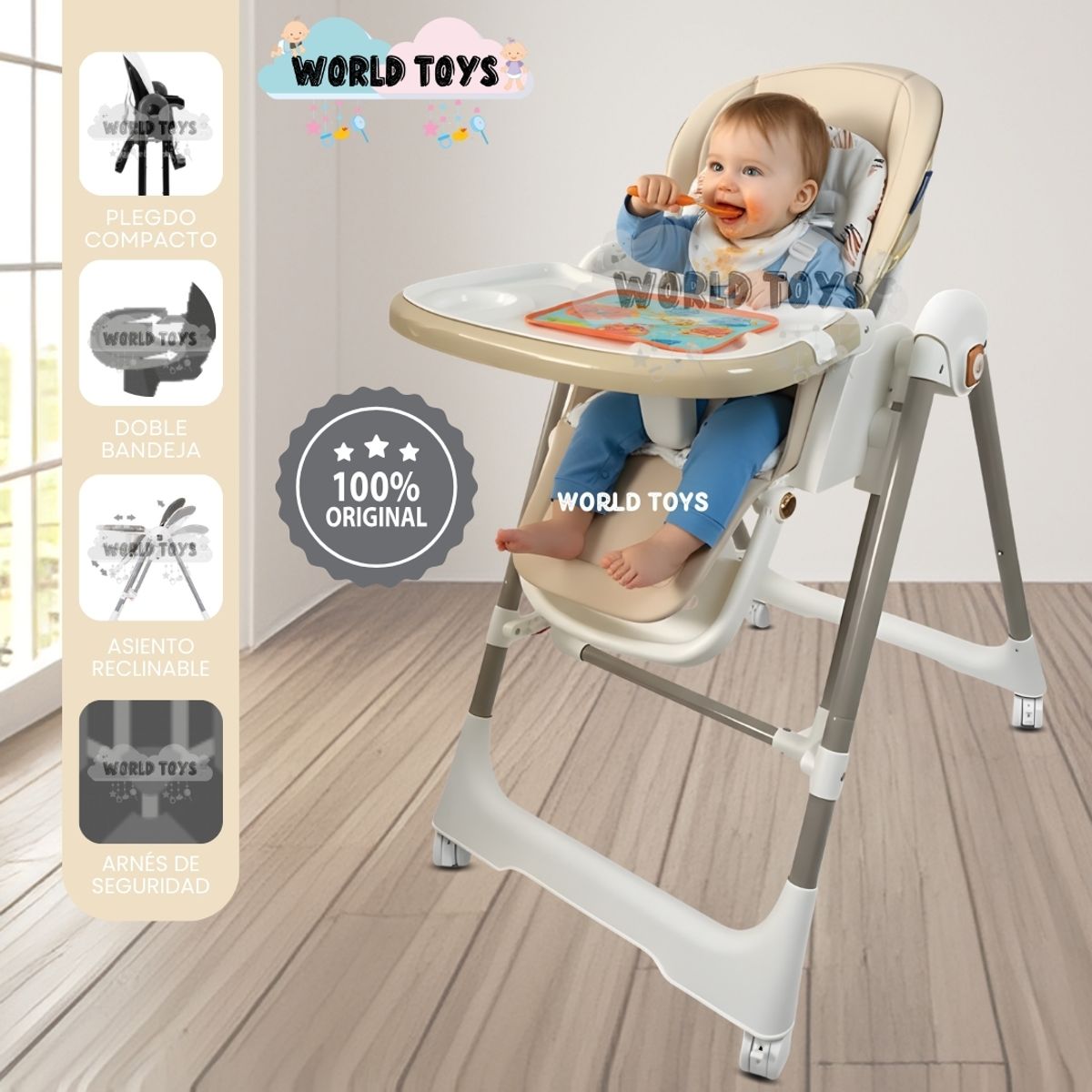 Baby - Silla de Comer Columpio 2 en 1 «KING» Edición Limitada Beige
