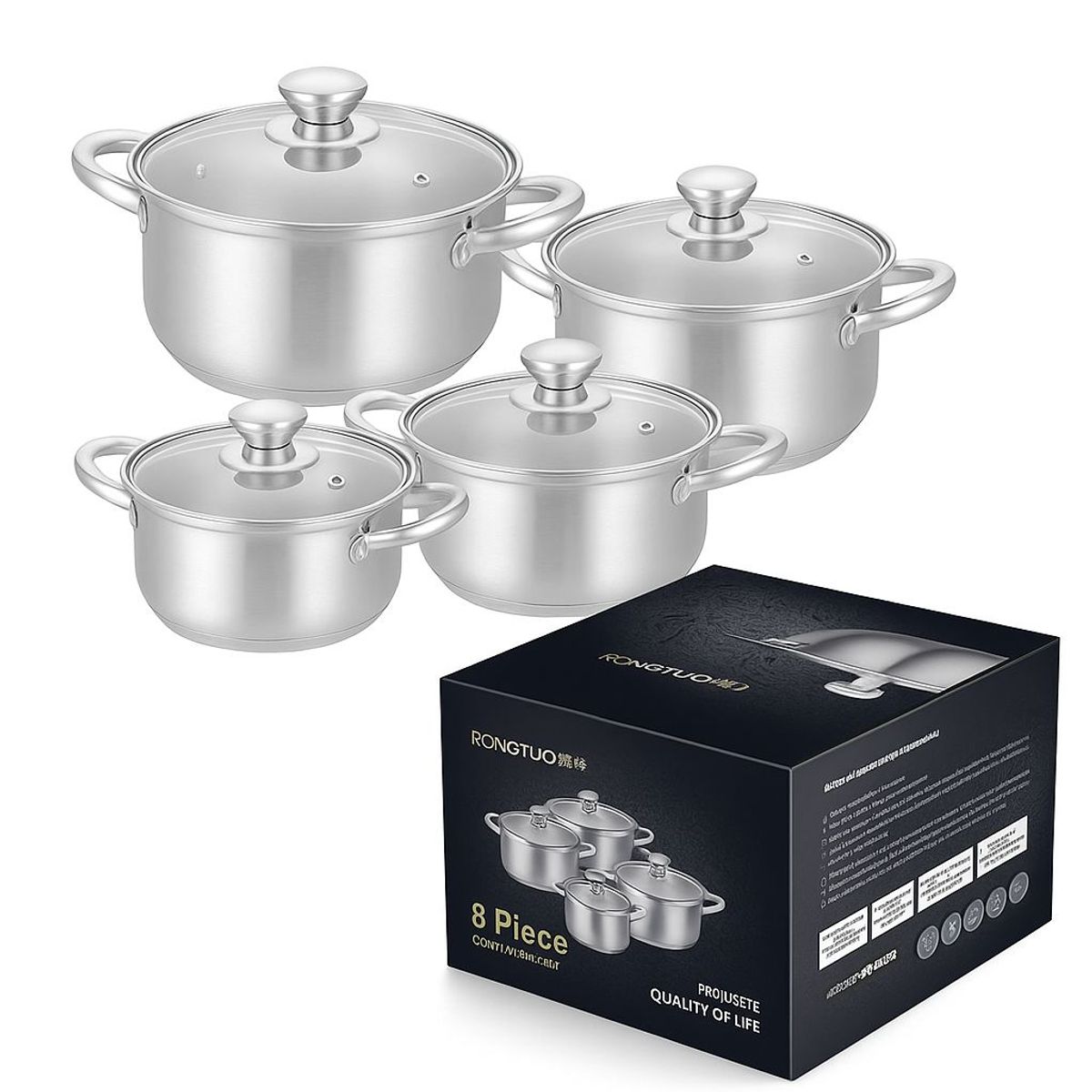 GENERICO - Juego de Ollas 8 Piezas Acero Inoxidable Cocina Induccion