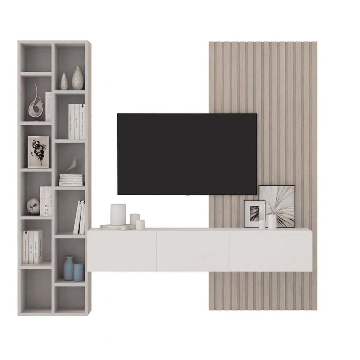 TU MESITA - Centro de TV Flotante Mei Color RovereGrisBlanco TU MESITA