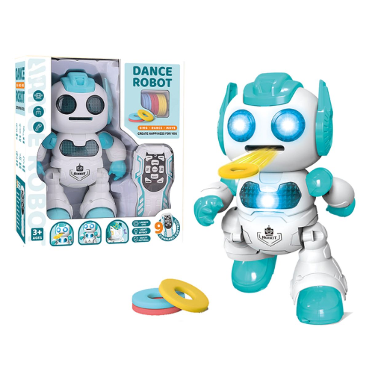 GENERICO - Robot Bailarín Interactivo con Luces y Lanzador de Anillos